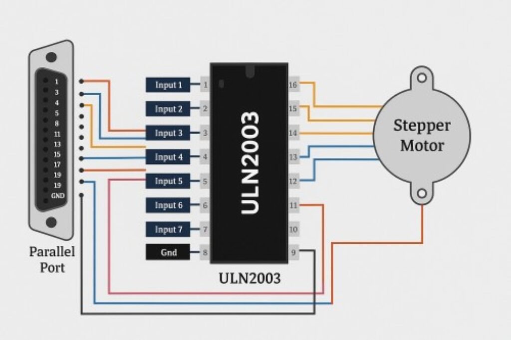 Arduino ULN2003 Stepper Motor Driver Board: Complete Guide to the Darlington Driver IC (Applications, Sequence, and Alternatives) 8 parallel port uln2003 stepper motor wiring diagram