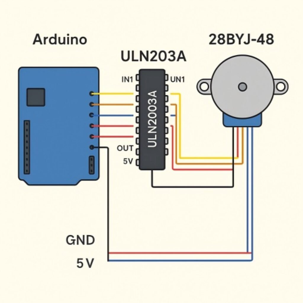 Arduino ULN2003 Stepper Motor Driver Board: Complete Guide to the Darlington Driver IC (Applications, Sequence, and Alternatives) 4 wiring uln2003 with arduino