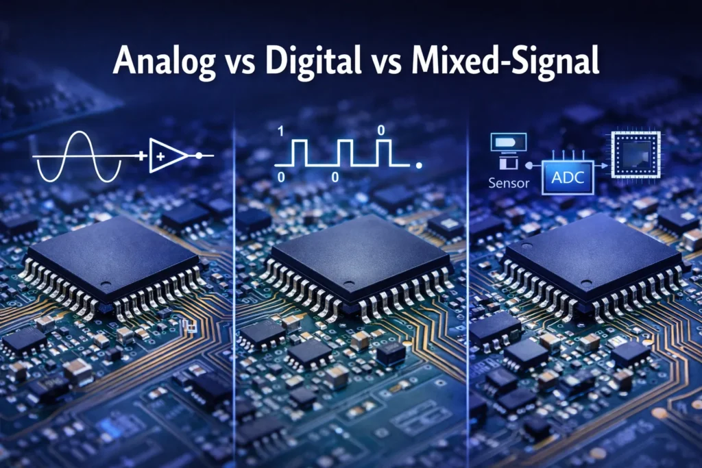 Comparison of analog digital and mixed-signal integrated circuits