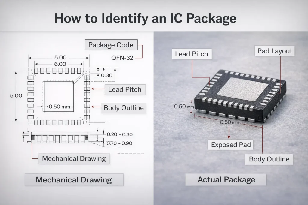 How to identify an IC package from a datasheet and product photo
