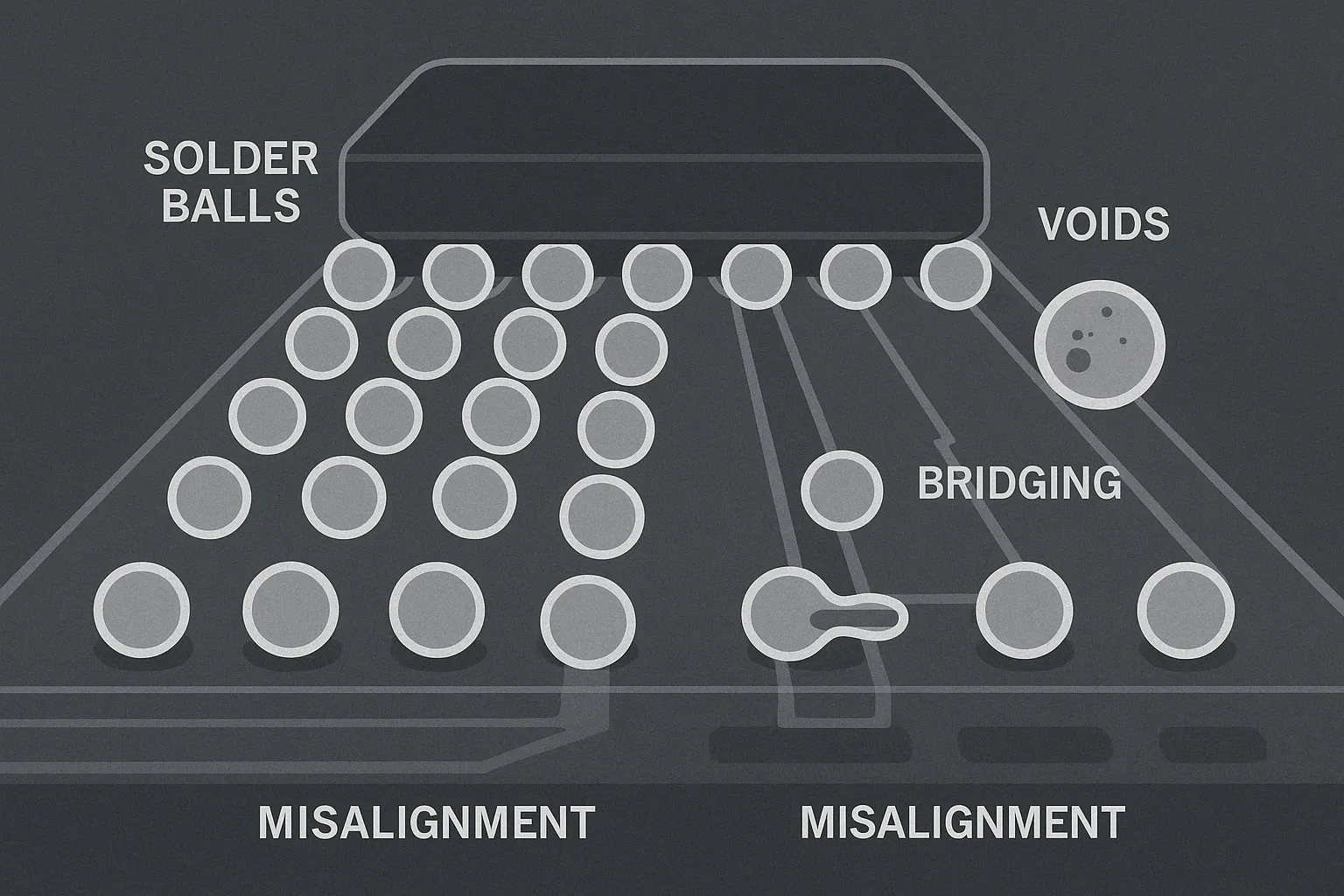 IC Packaging Types Explained: A Complete Engineering Guide to DIP, SOIC, TSSOP, QFN, BGA, and WLCSP 3 bga-x-ray-defect-illustration