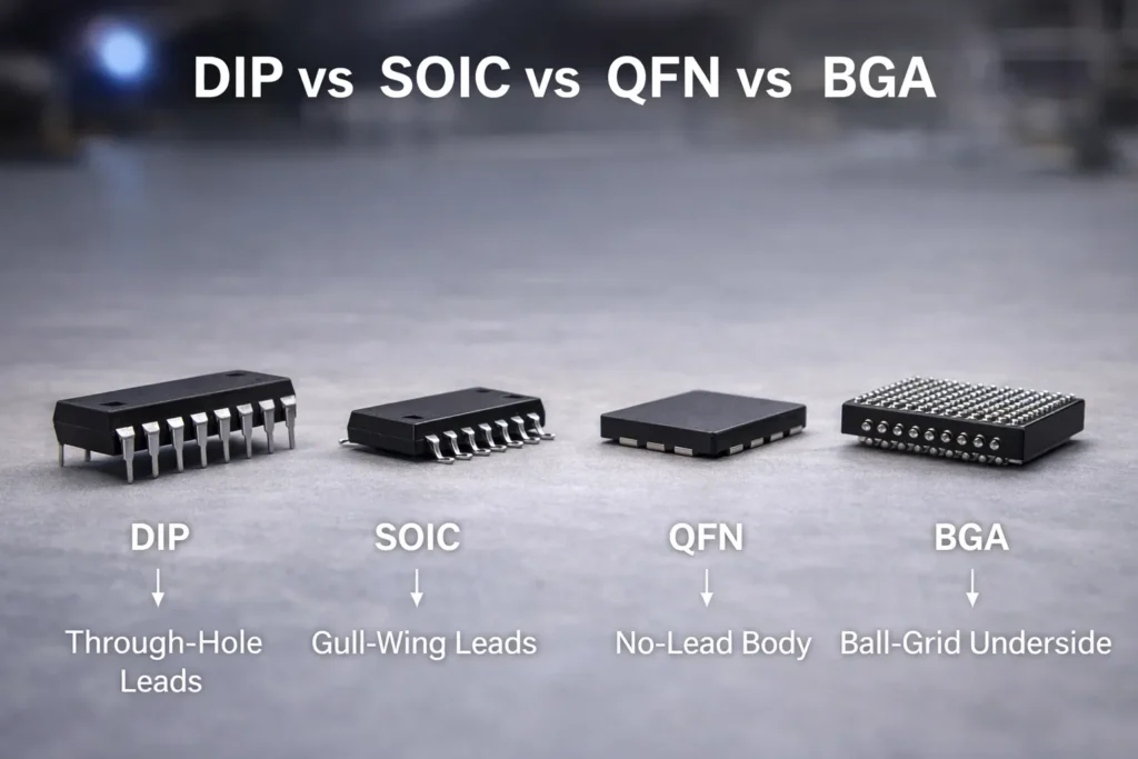 Comparison of DIP SOIC QFN and BGA IC package types