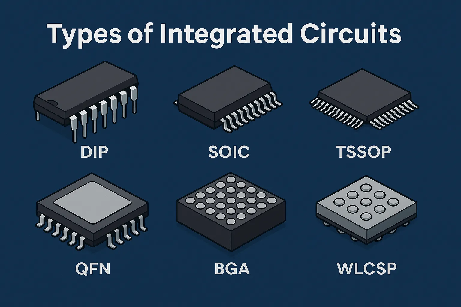 IC Packaging Types Explained: A Complete Engineering Guide to DIP, SOIC, TSSOP, QFN, BGA, and WLCSP 1 types-of-ic-packaging
