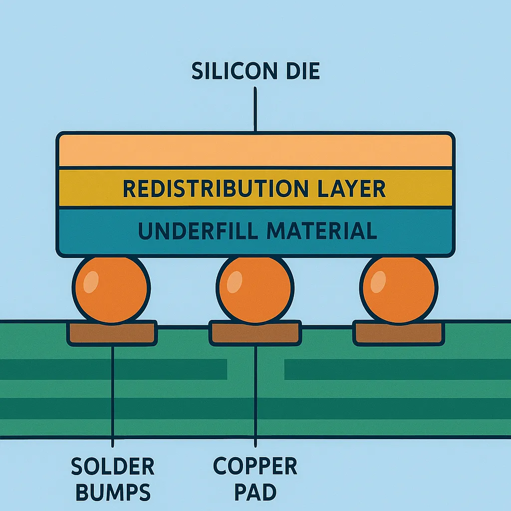 IC Packaging Types Explained: A Complete Engineering Guide to DIP, SOIC, TSSOP, QFN, BGA, and WLCSP 4 wlcsp-cross-section-diagram