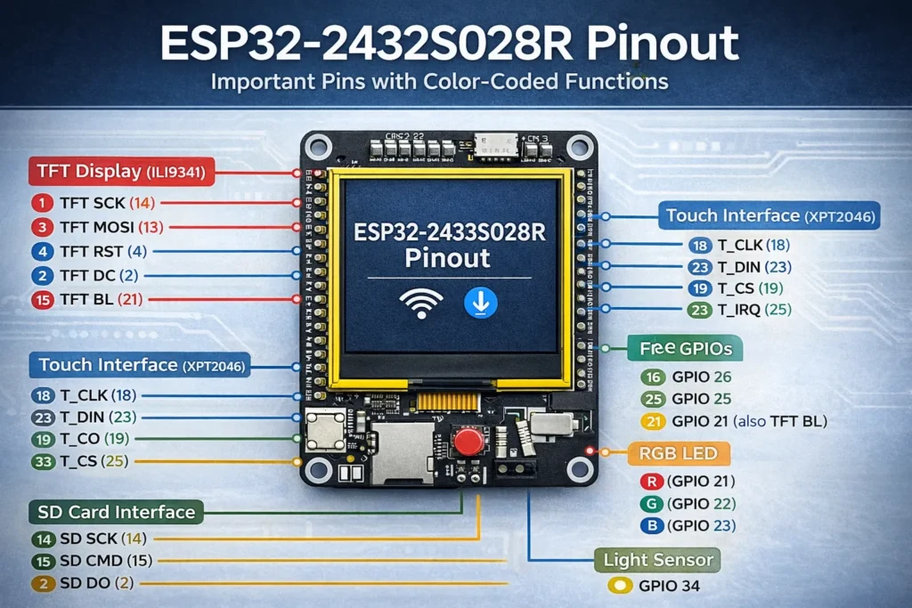cheap-yellow-display-ESP32-2432S028R-pinout