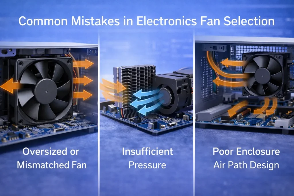 DC Cooling Fan vs Blower Fan: Which One Is Better for Electronics Cooling? 4 Common electronics cooling fan selection mistakes including wrong size low pressure and poor air path design