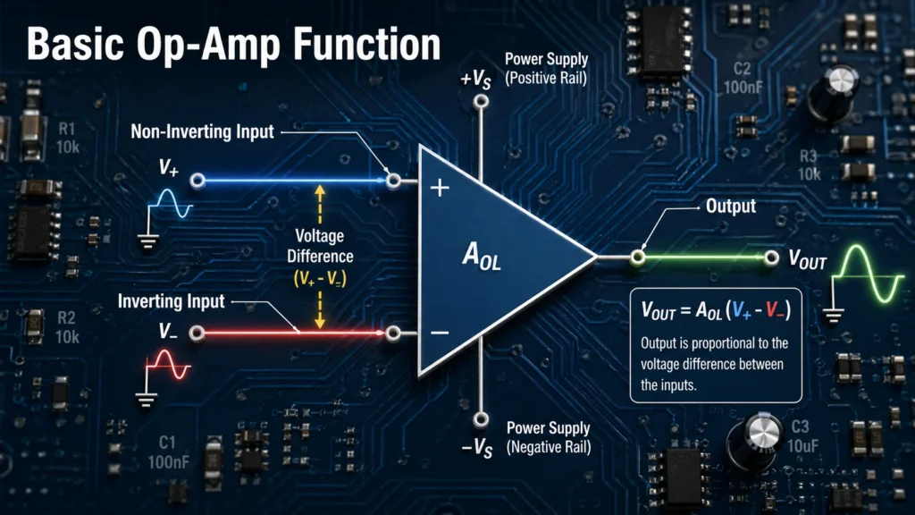 Basic op-amp function with two inputs and one output