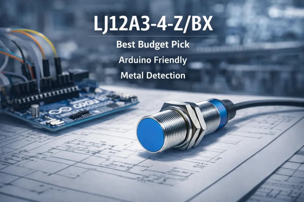 Budget inductive proximity sensor LJ12A3 shown with Arduino components on an engineering workbench