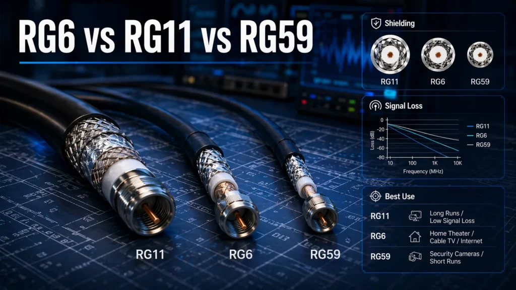 Comparison of RG6, RG11, and RG59 coaxial cables