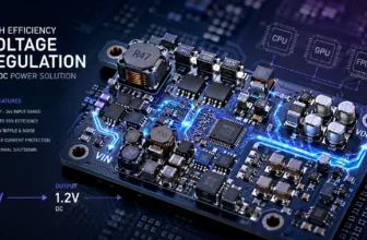 Voltage regulator module on a PCB showing stable DC-DC power conversion for CPU GPU and FPGA power rails