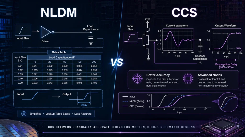 Comparison between NLDM and CCS timing models in semiconductor design